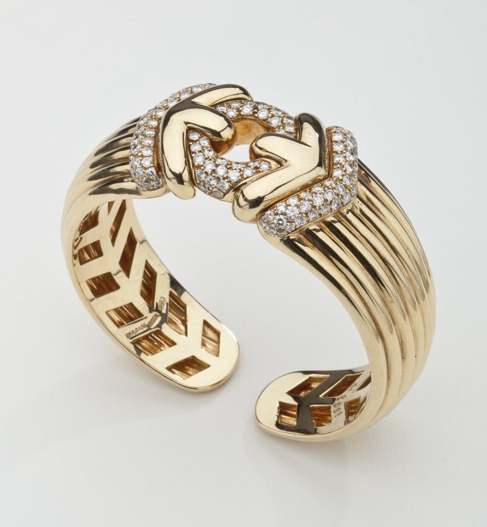Bulgari Diamond Gold Cuff Bracelet In Excellent Condition For Sale In New York, NY