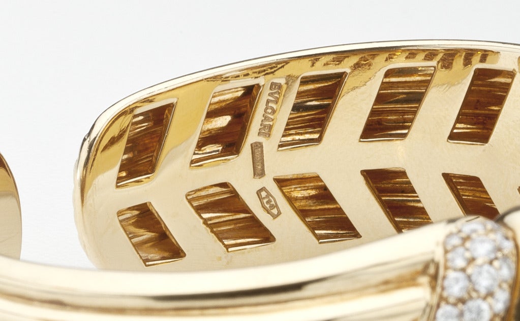 Bulgari Diamond Gold Cuff Bracelet For Sale 1