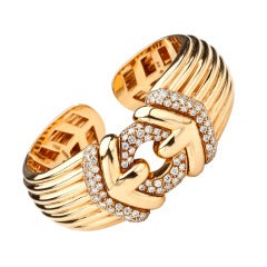 Retro Bulgari Diamond Gold Cuff Bracelet