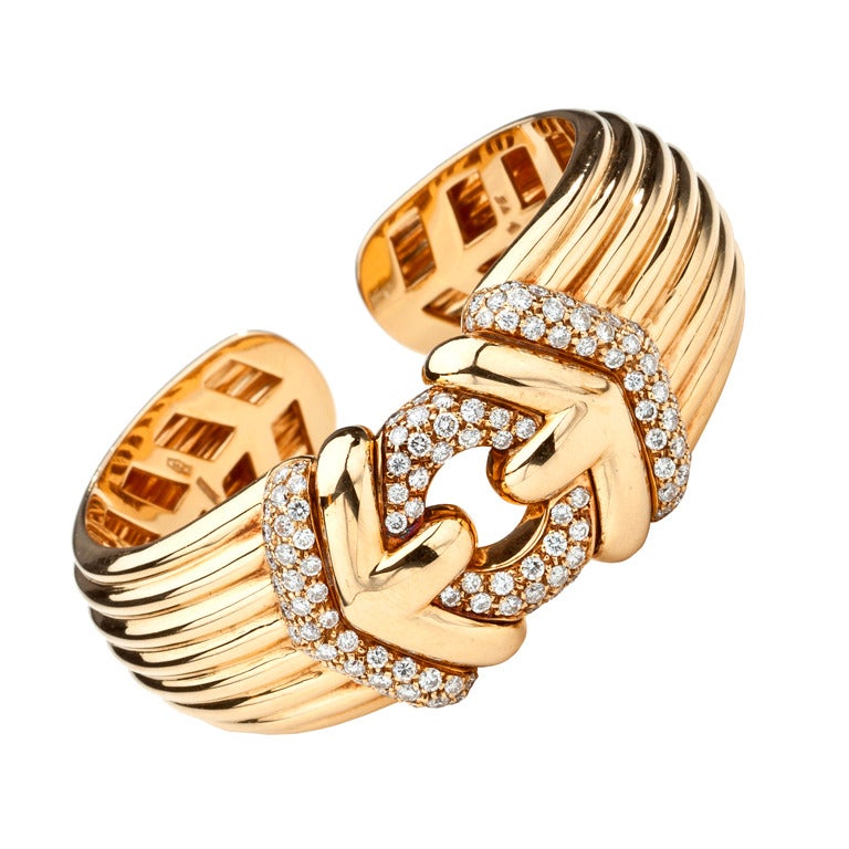 Bulgari Diamond Gold Cuff Bracelet For Sale