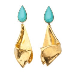 Day/Night Turquoise Gold Earrings