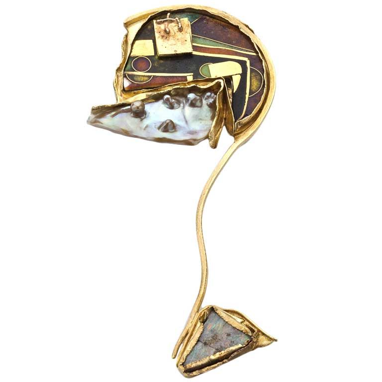 William Harper Enamel Gold Brooch For Sale