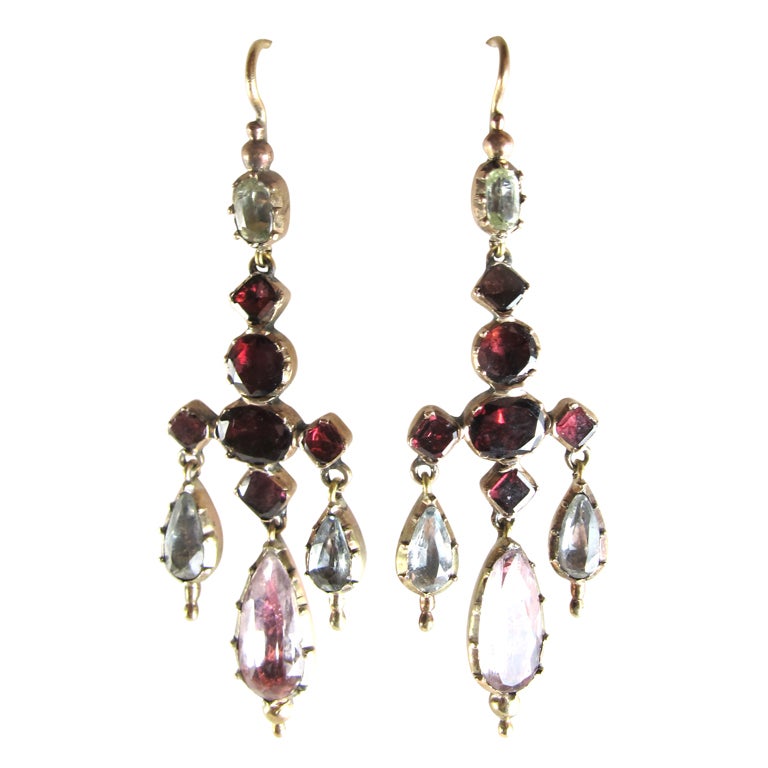 Garnet and Crystal Pendant Earrings at 1stDibs