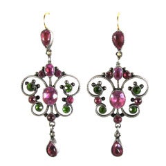 Antique Pink and Green Paste Pendant Earrings