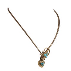 Antique Gold, Turquoise, and Ruby Snake Necklace