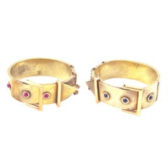 Gold Buckle Bangles with Rubies and Sapphires