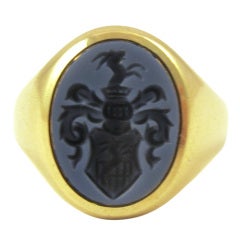 Vintage Sardonyx and Gold Crest Ring