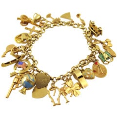 Vintage Gold and Enamel Multi-Charm Bracelet