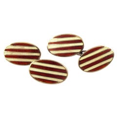 Vintage Sterling Silver and Striped Enamel Cufflinks
