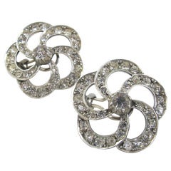 Art Deco Sterling Silver and Paste Earrings made from Antique Buttons