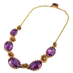 Edwardian Amethyst Gold Necklace with Floral Detail