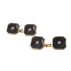 Art Deco Gold, Platinum, Onyx and Diamond Cufflinks