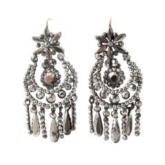 Antique Victorian Cut Steel Earrings with Star Tops