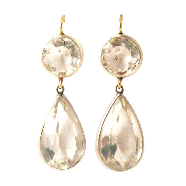 Edwardian Rock Crystal and Sterling Silver Pendant Earrings