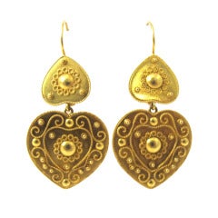 Victorian Gold Double Heart Drop Earrings