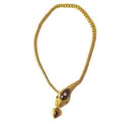 Victorian Garnet Diamond Gold Snake Necklace