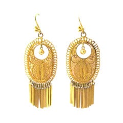 Victorian Gold Filigree Earrings with Fringing