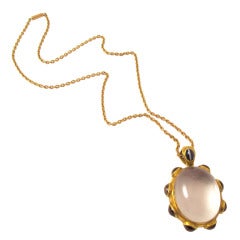 Victorian Agate Rock Crystal Gold Pendant on Gold Chain