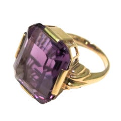 Art Deco Amethyst Gold Emerald Cut Cocktail Ring