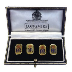 Queen Elizabeth Royal Presentation Gold Enamel Cufflinks