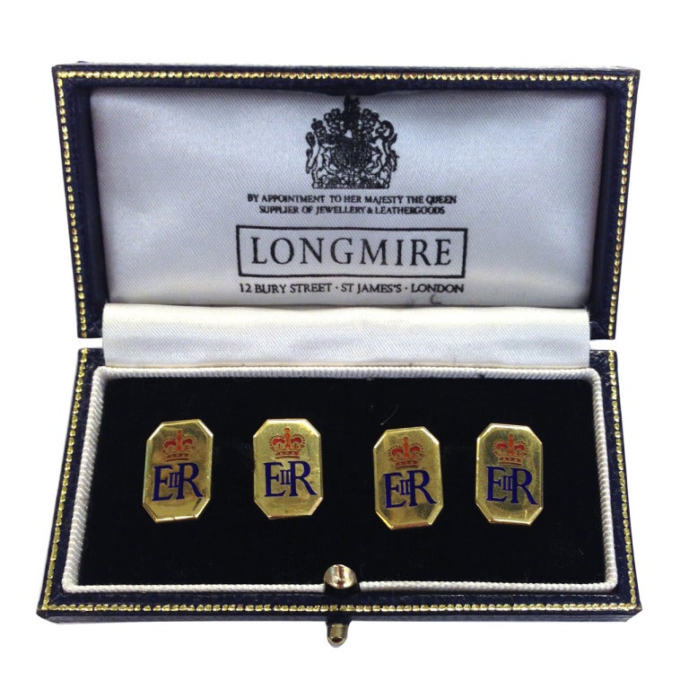 Queen Elizabeth Royal Presentation Gold Enamel Cufflinks