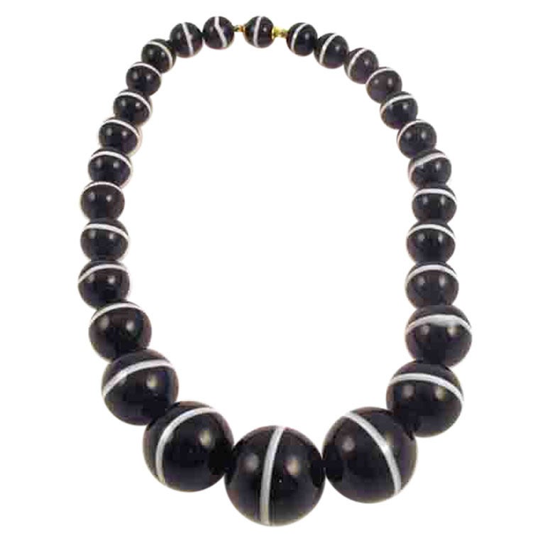 Victorian Banded Agate Bead Necklace at 1stdibs