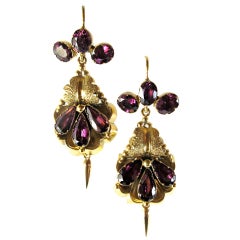 Antique Victorian Gold and Rhodolite Garnet Pendent Earrings