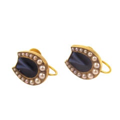 Victorian Agate Pearl Gold Horseshoe Earrings