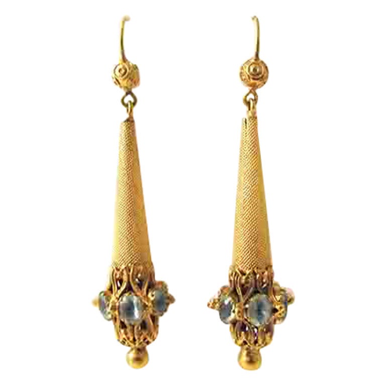 Victorian Gilt Metal and Paste Pendant Earrings For Sale