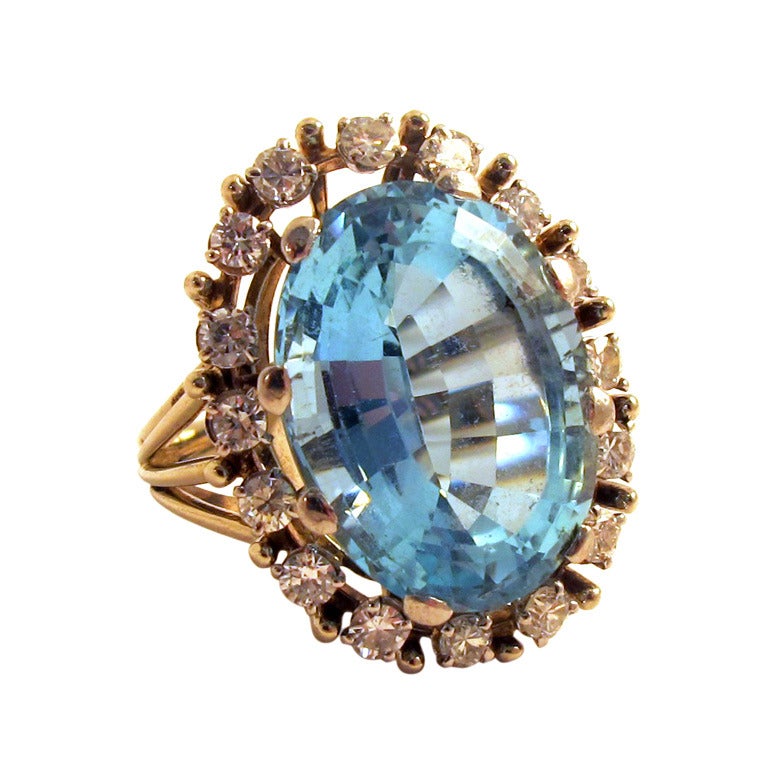 1960s Aquamarine Diamond Cocktail Ring For Sale