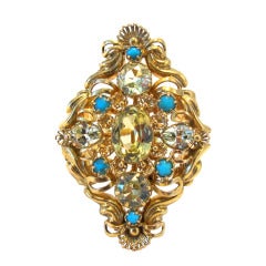 Antique Victorian Chrysoberyl and Persian Turquoise Ring