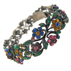 Sterling Silver and Paste Floral Link Bracelet