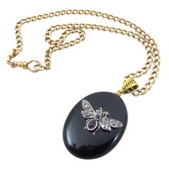 Onyx and Gold Locket with Diamond and Gem Insect