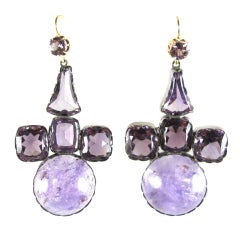 Amethyst, Cabochon Stones, and Sterling Silver Earrings