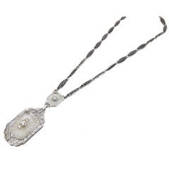 Art Deco Gold, Crystal, and Diamond Pendant Necklace