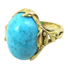 Vintage Art Nouveau Gold and Turquoise Cabochon Ring