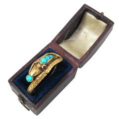 Georgian Gold, Turquoise, and Ruby Snake Ring