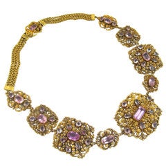Antique Gold and Filigree Pink Topaz Necklace
