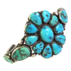 Native American Silver Repousse and Turquoise Cuff
