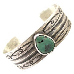 Navajo Revival Silver and Turquoise Cuff
