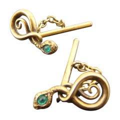 Victorian Gold and Emerald Snake Cufflinks