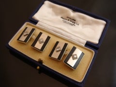 Onyx, Diamond, 
18kt White Gold Cufflinks