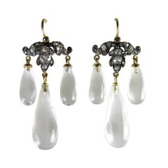 Antique Diamond and Rock Crystal Drop Earrings