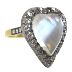 Antique Moonstone and Diamond Heart-Shaped Ring