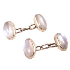 Vintage Sterling Silver and Oval Cabochon Moonstone Cufflinks