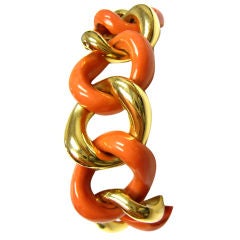 Seaman Schepps Gold and Coral  Link Bracelet.