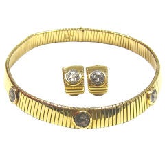 A Bulgari Gold Coin Set Collar Necklace & Matching Earrings.