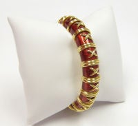 Schlumberger For Tiffany & Co. Gold & Red Enamel Bangle Bracelet