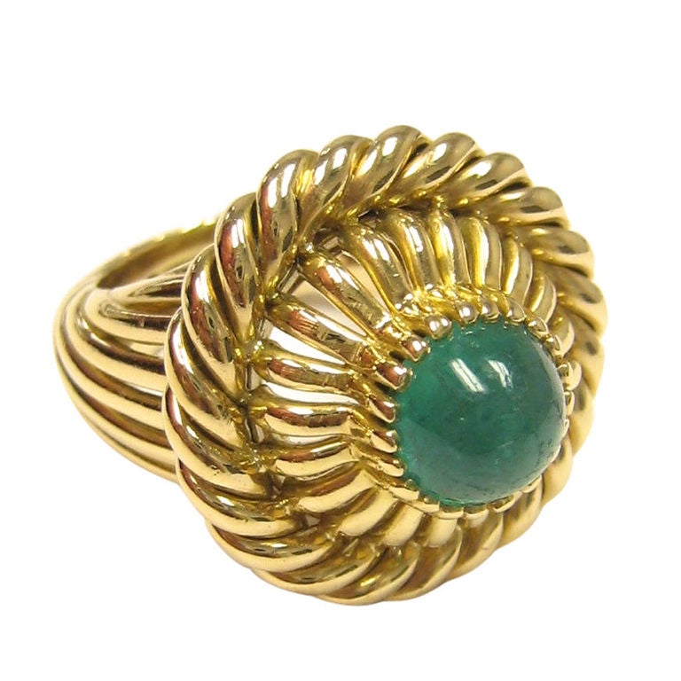 CARTIER Gold & Cabochon Emerald Ring For Sale
