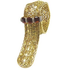 A Gold Cartier Woven Strap Bracelet with Diamonds & Citrines.